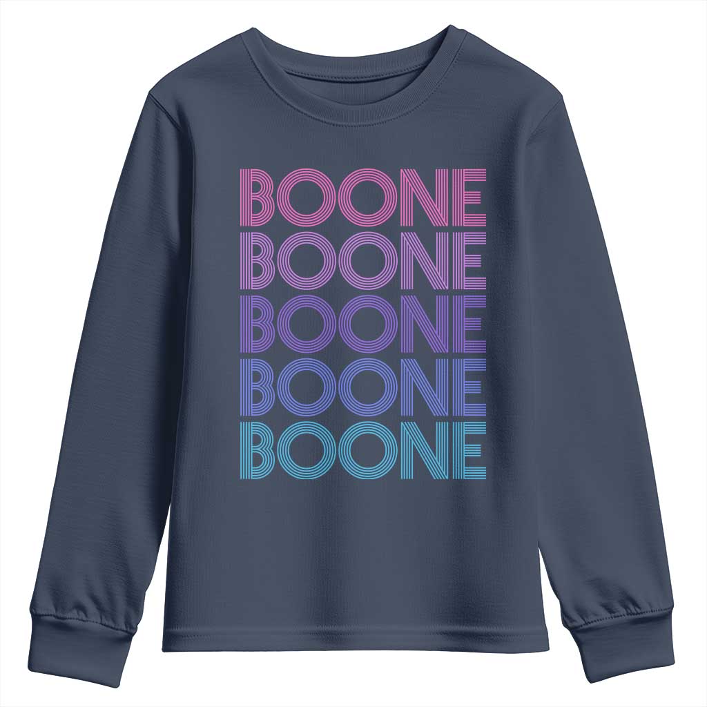 Retro Boone Name Lover Neon Gradient Typography Youth Sweatshirt TS02 Navy Print Your Wear