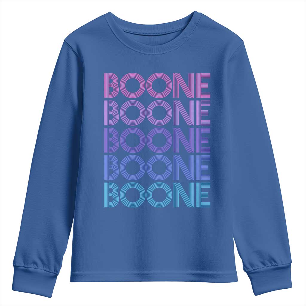 Retro Boone Name Lover Neon Gradient Typography Youth Sweatshirt TS02 Royal Blue Print Your Wear