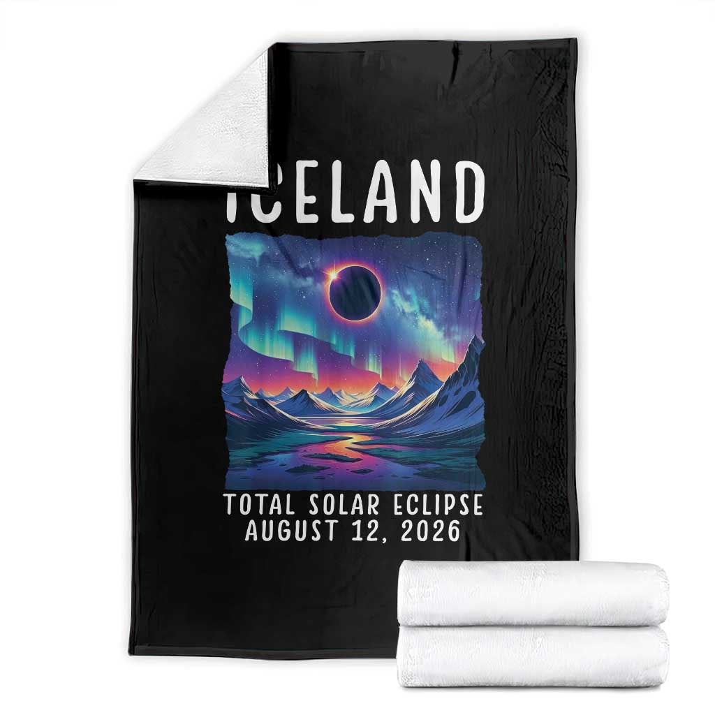 Iceland Total Solar Eclipse 2026 Aurora Throw Blanket Totality Northern Lights Astronomy Travel Gift TS02 Black Print Your Wear