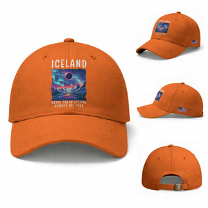 Iceland Total Solar Eclipse 2026 Aurora Baseball Cap Totality Northern Lights Astronomy Travel Gift TS02 Baseball Cap Universal Fit Orange Print Your Wear