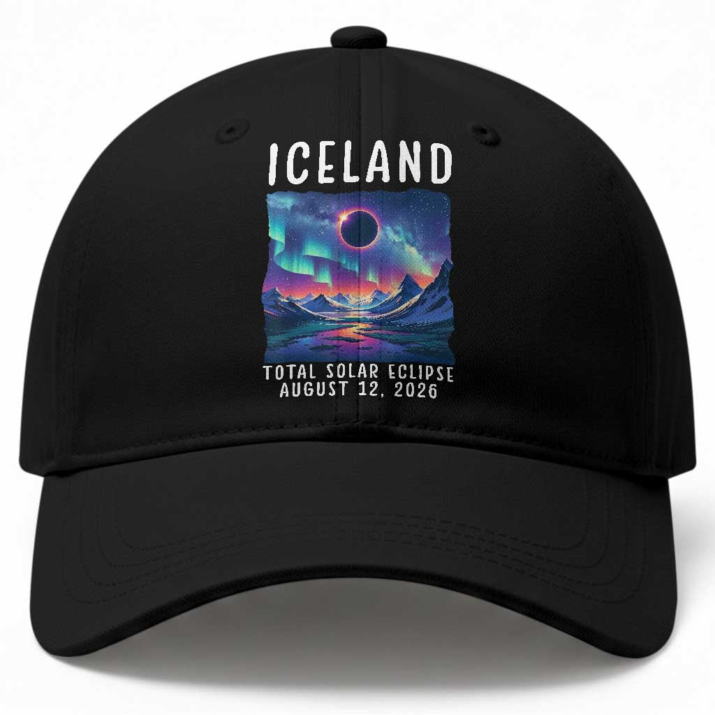 Iceland Total Solar Eclipse 2026 Aurora Baseball Cap Totality Northern Lights Astronomy Travel Gift TS02 Print Your Wear