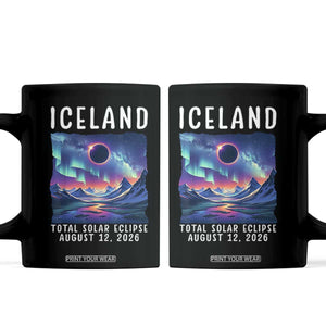 Iceland Total Solar Eclipse 2026 Aurora Coffee Mug Totality Northern Lights Astronomy Travel Gift TS02 Black Print Your Wear