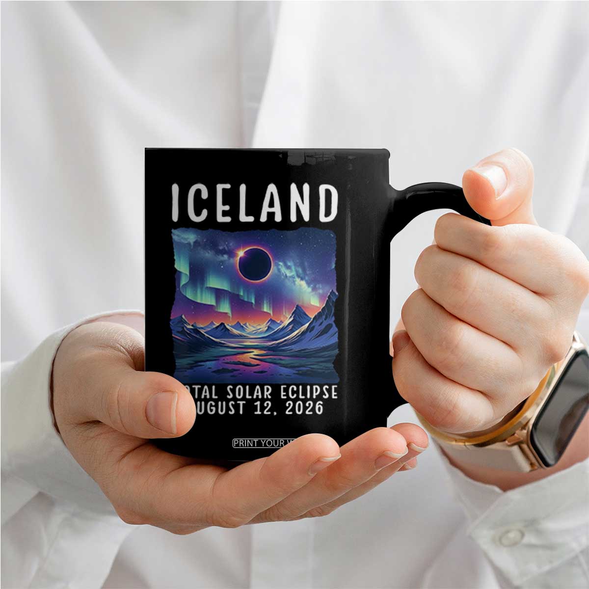 Iceland Total Solar Eclipse 2026 Aurora Coffee Mug Totality Northern Lights Astronomy Travel Gift TS02 Print Your Wear