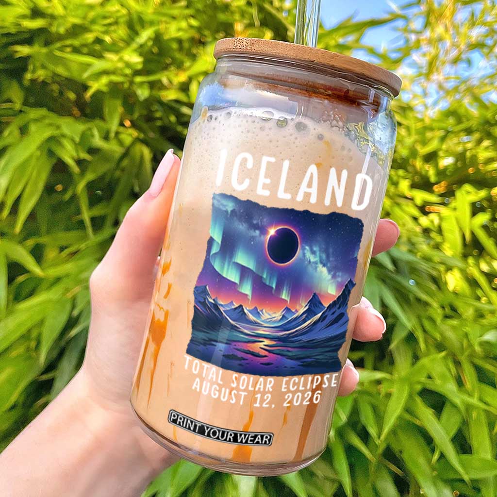 Iceland Total Solar Eclipse 2026 Aurora Glass Can Totality Northern Lights Astronomy Travel Gift TS02 Black Print Your Wear