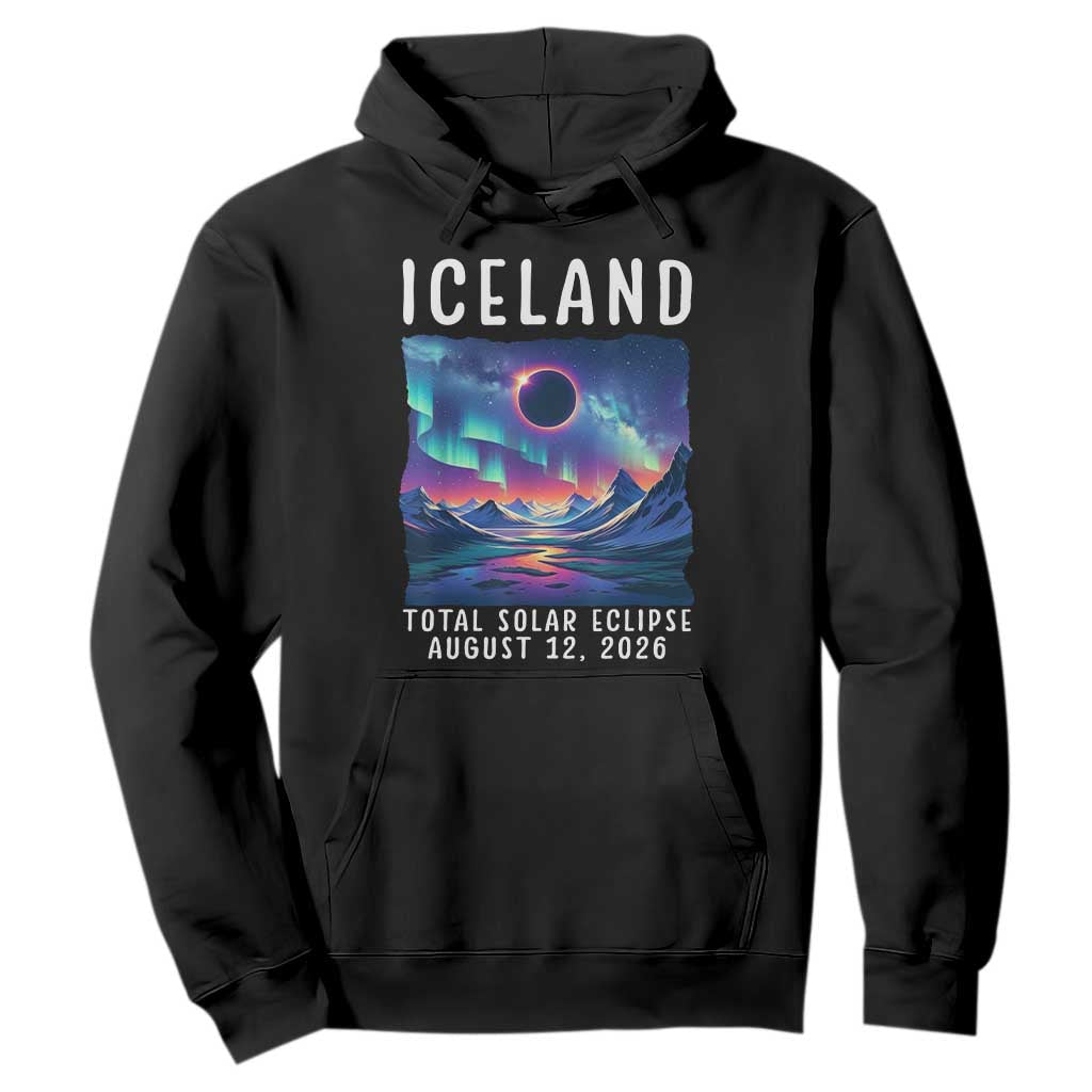 Iceland Total Solar Eclipse 2026 Aurora Hoodie Totality Northern Lights Astronomy Travel Gift TS02 Black Print Your Wear