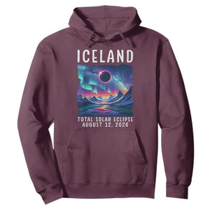 Iceland Total Solar Eclipse 2026 Aurora Hoodie Totality Northern Lights Astronomy Travel Gift TS02 Maroon Print Your Wear