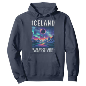 Iceland Total Solar Eclipse 2026 Aurora Hoodie Totality Northern Lights Astronomy Travel Gift TS02 Navy Print Your Wear