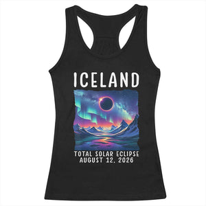 Iceland Total Solar Eclipse 2026 Aurora Racerback Tank Top Totality Northern Lights Astronomy Travel Gift TS02 Black Print Your Wear