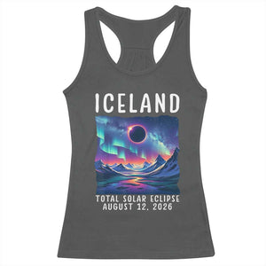Iceland Total Solar Eclipse 2026 Aurora Racerback Tank Top Totality Northern Lights Astronomy Travel Gift TS02 Dark Heather Print Your Wear