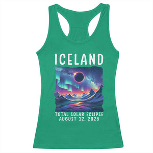 Iceland Total Solar Eclipse 2026 Aurora Racerback Tank Top Totality Northern Lights Astronomy Travel Gift TS02 Irish Green Print Your Wear