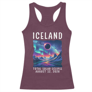 Iceland Total Solar Eclipse 2026 Aurora Racerback Tank Top Totality Northern Lights Astronomy Travel Gift TS02 Maroon Print Your Wear