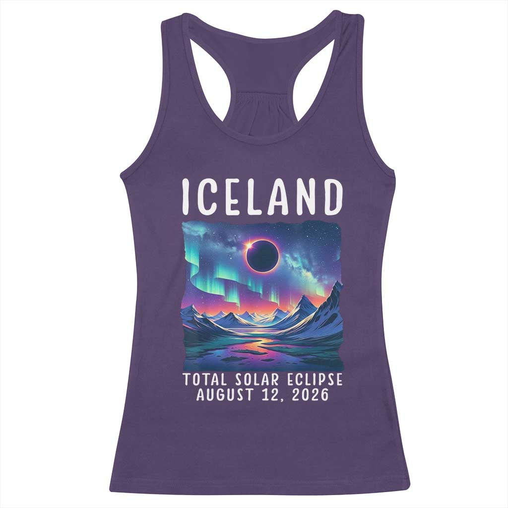 Iceland Total Solar Eclipse 2026 Aurora Racerback Tank Top Totality Northern Lights Astronomy Travel Gift TS02 Purple Print Your Wear