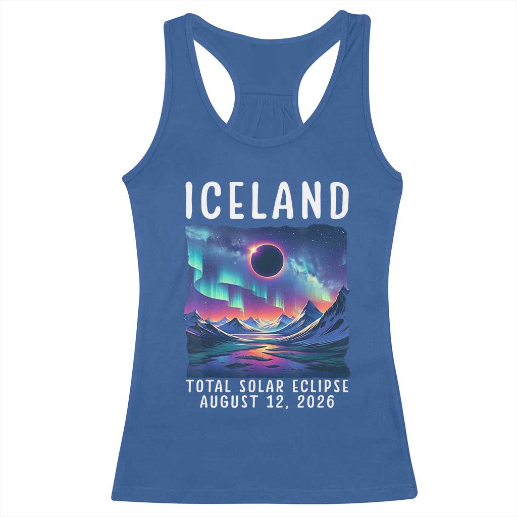 Iceland Total Solar Eclipse 2026 Aurora Racerback Tank Top Totality Northern Lights Astronomy Travel Gift TS02 Royal Blue Print Your Wear