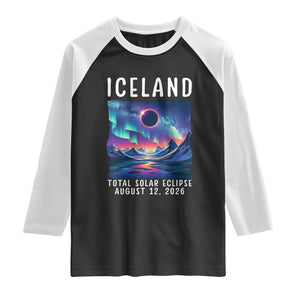 Iceland Total Solar Eclipse 2026 Aurora Raglan Shirt Totality Northern Lights Astronomy Travel Gift TS02 Black White Print Your Wear