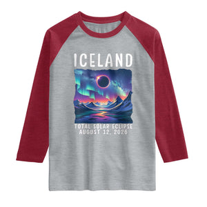 Iceland Total Solar Eclipse 2026 Aurora Raglan Shirt Totality Northern Lights Astronomy Travel Gift TS02 Heather Gray Heather Red Print Your Wear