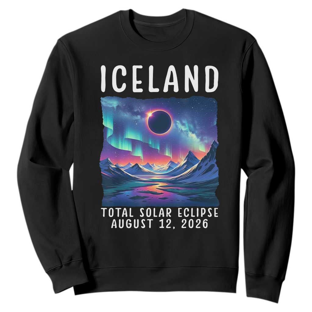 Iceland Total Solar Eclipse 2026 Aurora Sweatshirt Totality Northern Lights Astronomy Travel Gift TS02 Black Print Your Wear