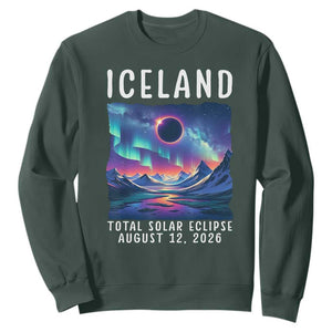 Iceland Total Solar Eclipse 2026 Aurora Sweatshirt Totality Northern Lights Astronomy Travel Gift TS02 Dark Forest Green Print Your Wear