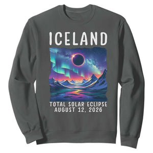 Iceland Total Solar Eclipse 2026 Aurora Sweatshirt Totality Northern Lights Astronomy Travel Gift TS02 Dark Heather Print Your Wear