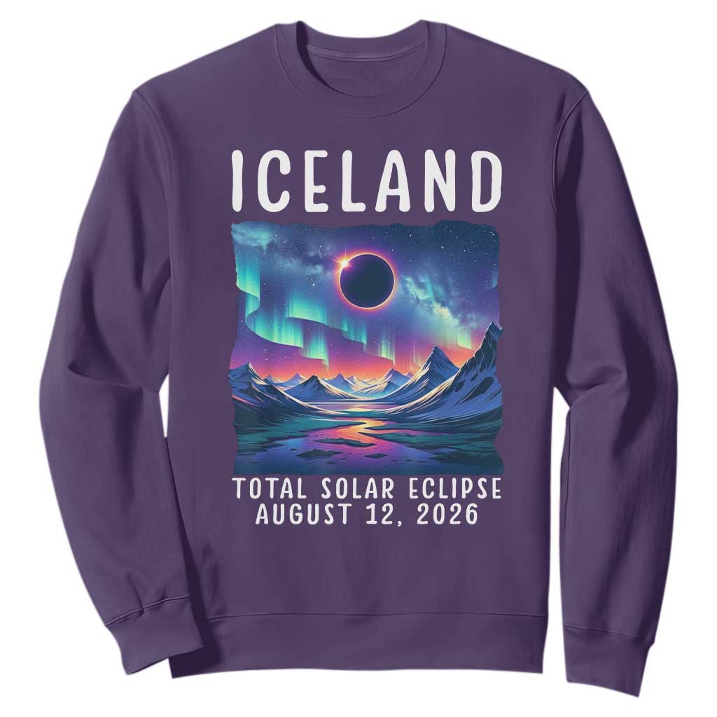 Iceland Total Solar Eclipse 2026 Aurora Sweatshirt Totality Northern Lights Astronomy Travel Gift TS02 Purple Print Your Wear