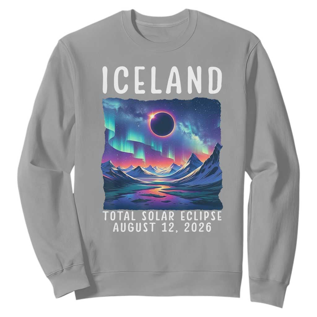 Iceland Total Solar Eclipse 2026 Aurora Sweatshirt Totality Northern Lights Astronomy Travel Gift TS02 Sport Gray Print Your Wear