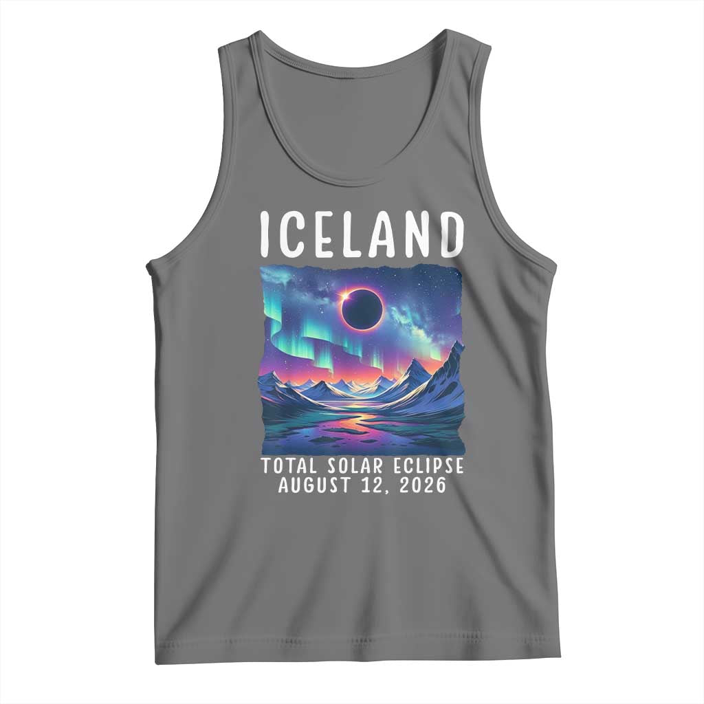 Iceland Total Solar Eclipse 2026 Aurora Tank Top Totality Northern Lights Astronomy Travel Gift TS02 Black Heather Print Your Wear