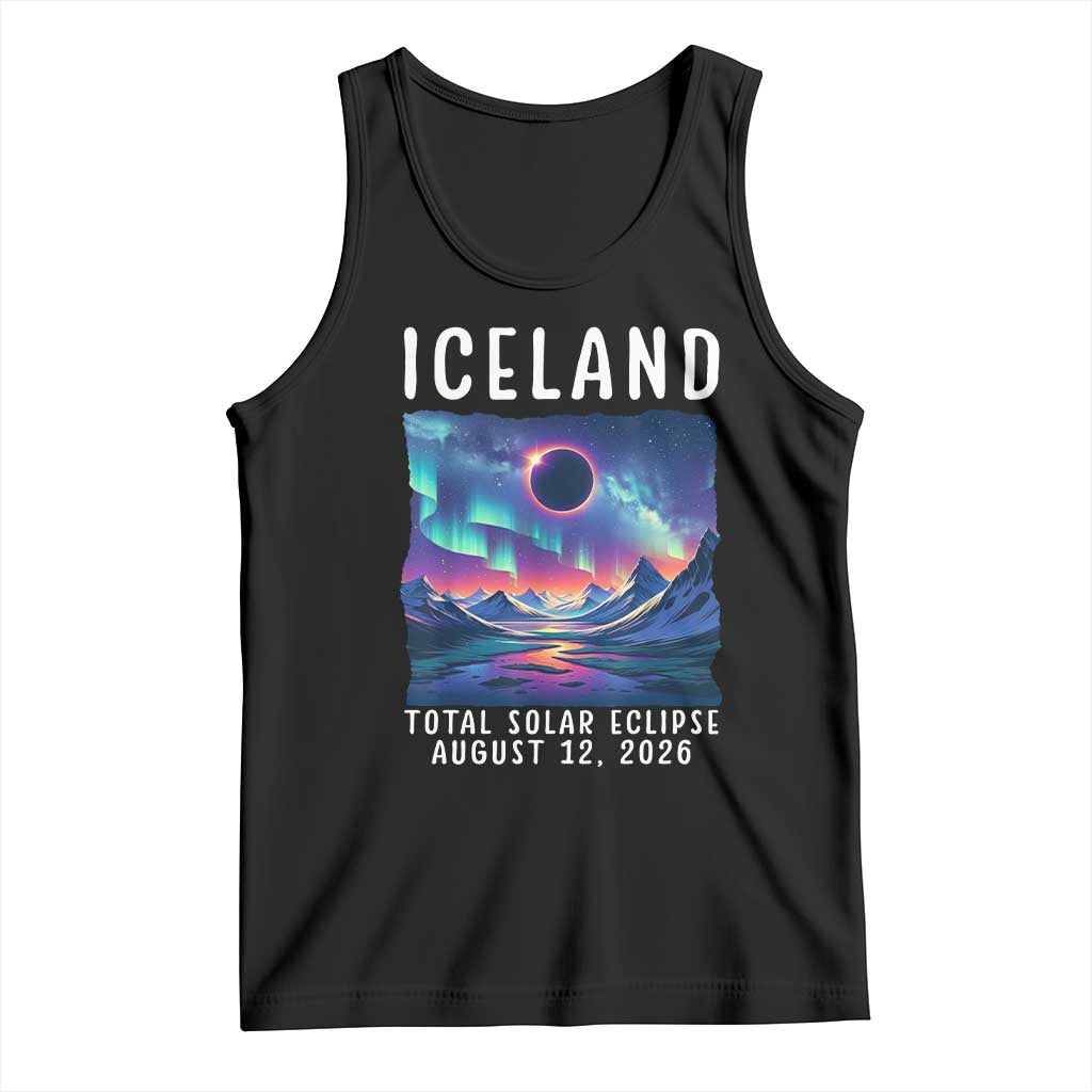 Iceland Total Solar Eclipse 2026 Aurora Tank Top Totality Northern Lights Astronomy Travel Gift TS02 Black Print Your Wear