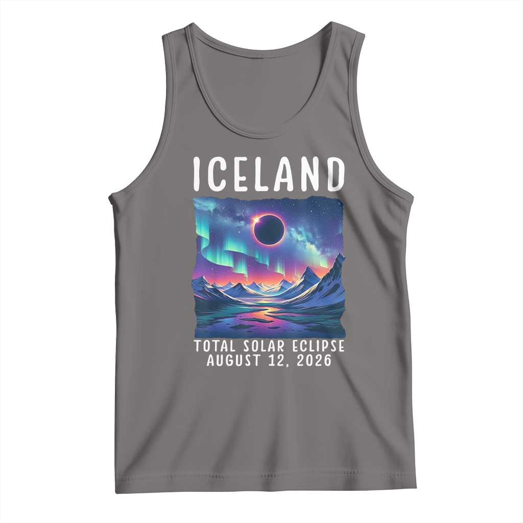 Iceland Total Solar Eclipse 2026 Aurora Tank Top Totality Northern Lights Astronomy Travel Gift TS02 Deep Heather Print Your Wear