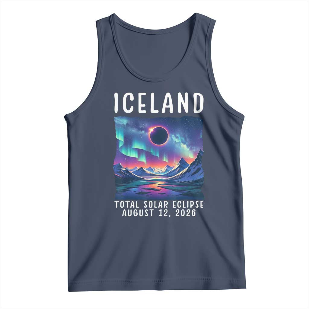 Iceland Total Solar Eclipse 2026 Aurora Tank Top Totality Northern Lights Astronomy Travel Gift TS02 Navy Print Your Wear