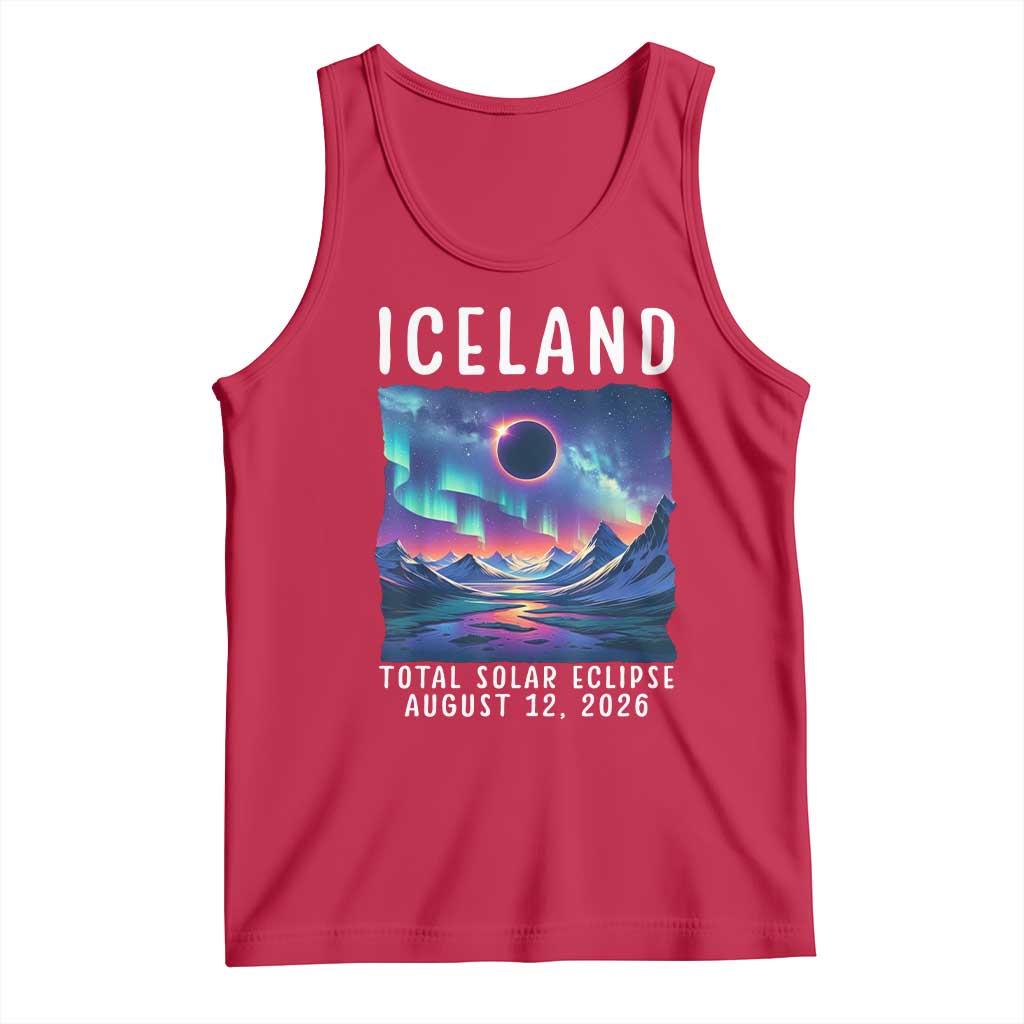 Iceland Total Solar Eclipse 2026 Aurora Tank Top Totality Northern Lights Astronomy Travel Gift TS02 Red Print Your Wear