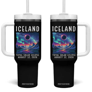 Iceland Total Solar Eclipse 2026 Aurora Tumbler With Handle Totality Northern Lights Astronomy Travel Gift TS02 One Size: 40 oz Black Print Your Wear