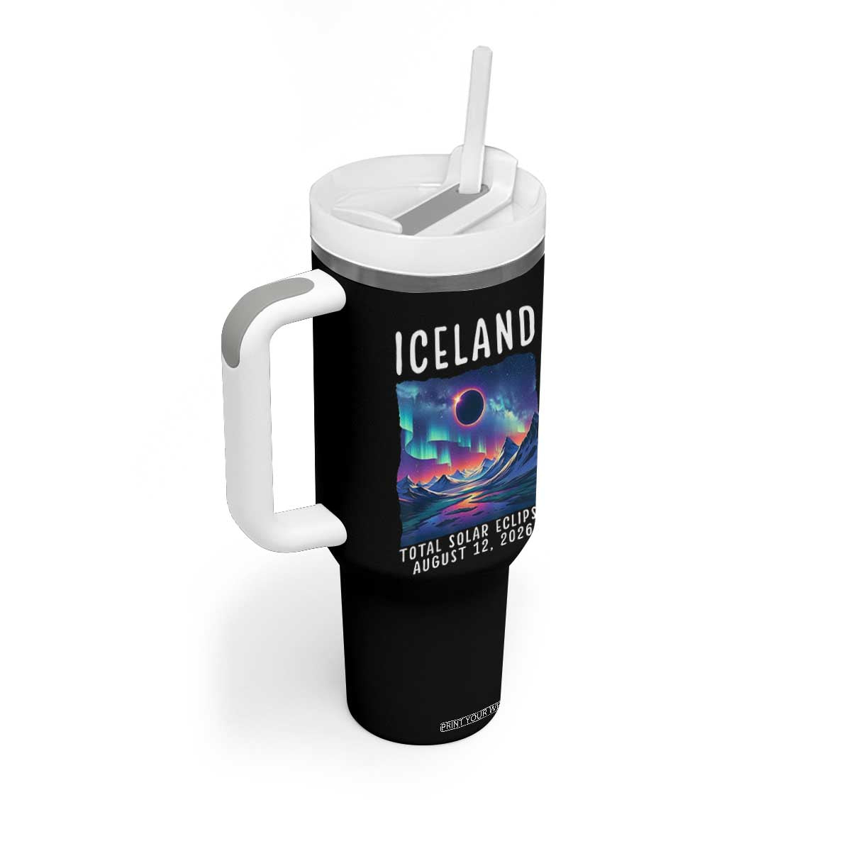 Iceland Total Solar Eclipse 2026 Aurora Tumbler With Handle Totality Northern Lights Astronomy Travel Gift TS02 Print Your Wear