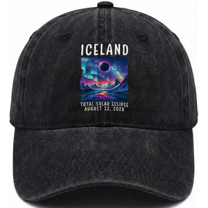 Iceland Total Solar Eclipse 2026 Aurora Washed Cotton Baseball Cap Totality Northern Lights Astronomy Travel Gift TS02 Print Your Wear