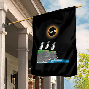 Cute Cartoon Puffins 2026 Total Solar Eclipse Garden Flag August 12 Totality Funny Astronomy Gift TS02 Print Your Wear