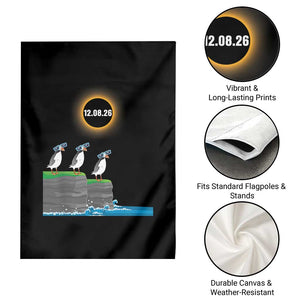 Cute Cartoon Puffins 2026 Total Solar Eclipse Garden Flag August 12 Totality Funny Astronomy Gift TS02 Print Your Wear