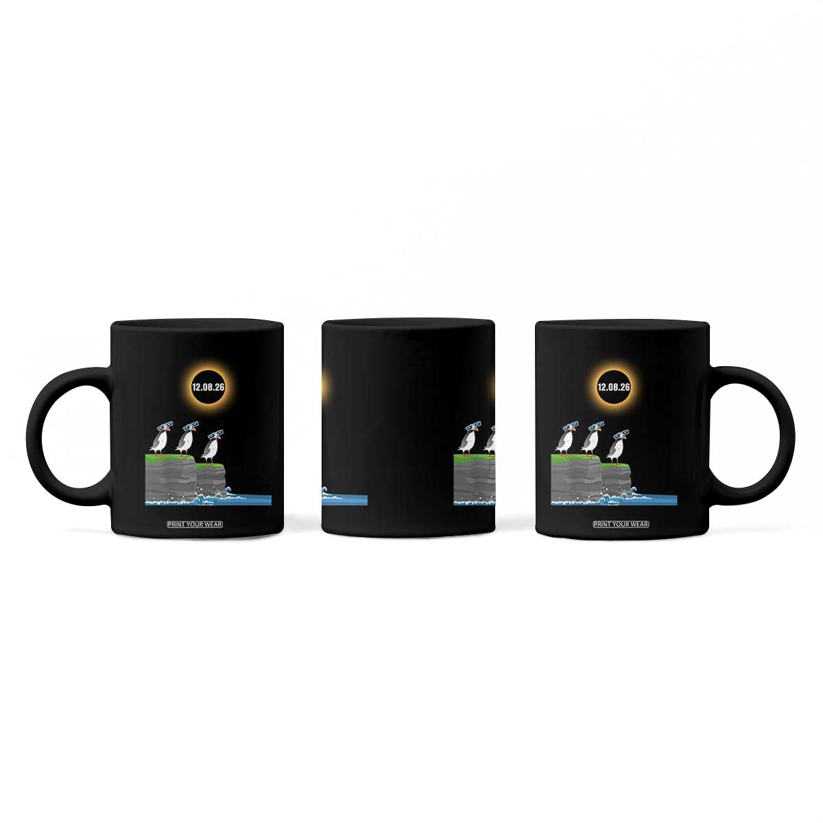 Cute Cartoon Puffins 2026 Total Solar Eclipse Coffee Mug August 12 Totality Funny Astronomy Gift TS02 Print Your Wear