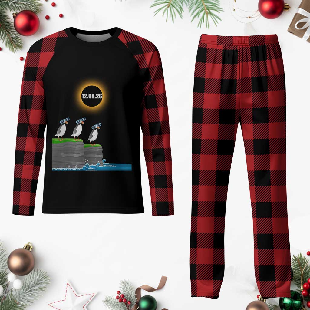 Cute Cartoon Puffins 2026 Total Solar Eclipse Plaid Pajama Set August 12 Totality Funny Astronomy Gift TS02 Buffalo Plaid Print Your Wear