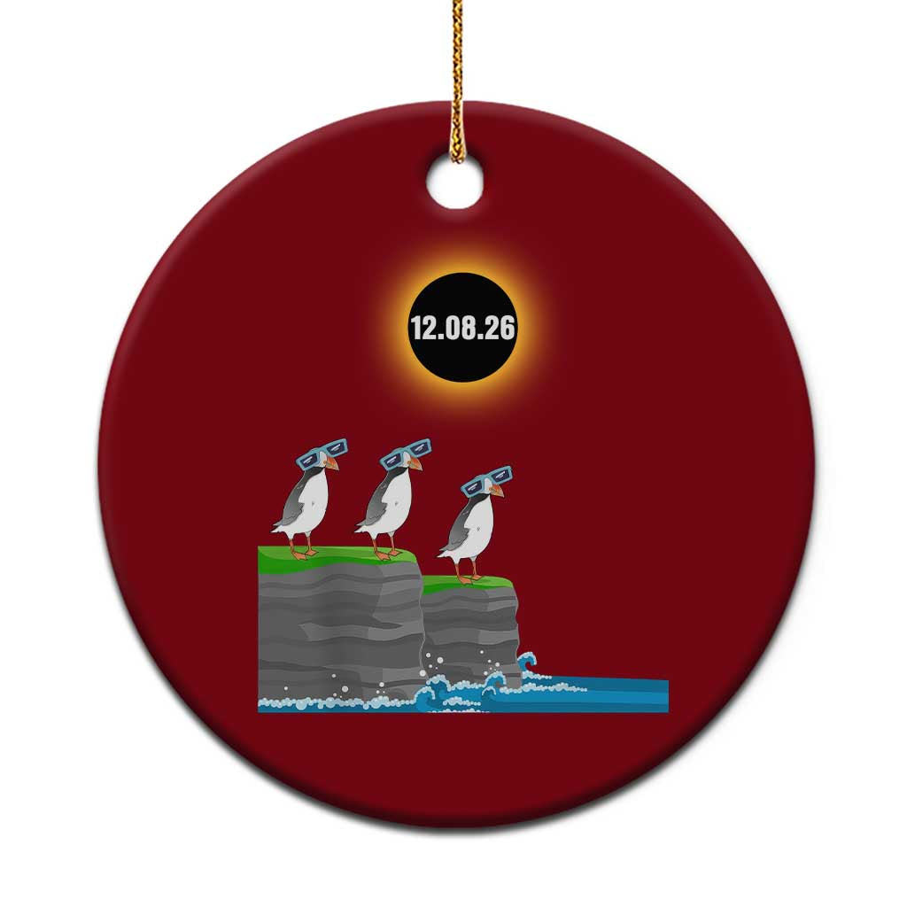 Cute Cartoon Puffins 2026 Total Solar Eclipse Ceramic Ornament August 12 Totality Funny Astronomy Gift TS02 1pc Red Print Your Wear