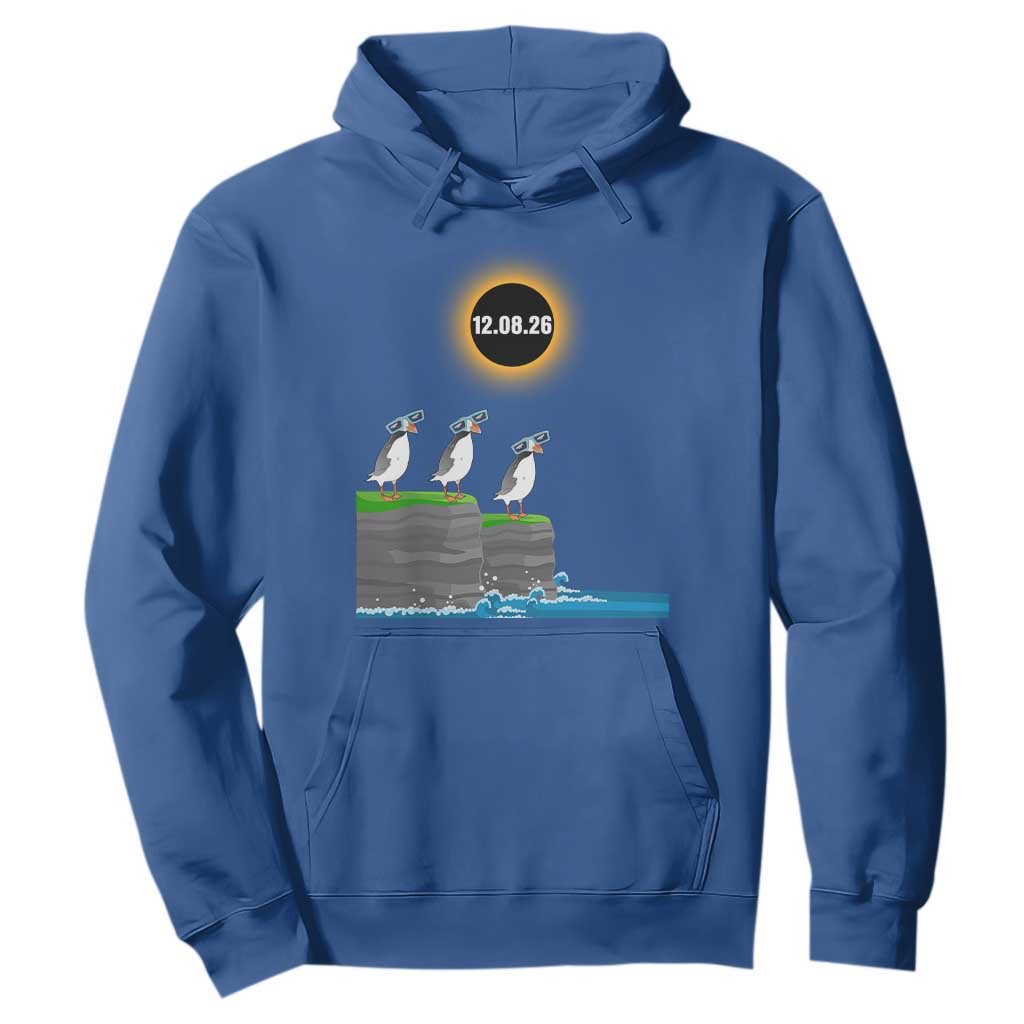 Cute Cartoon Puffins 2026 Total Solar Eclipse Hoodie August 12 Totality Funny Astronomy Gift TS02 Royal Blue Print Your Wear
