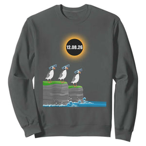 Cute Cartoon Puffins 2026 Total Solar Eclipse Sweatshirt August 12 Totality Funny Astronomy Gift TS02 Dark Heather Print Your Wear