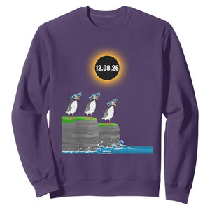 Cute Cartoon Puffins 2026 Total Solar Eclipse Sweatshirt August 12 Totality Funny Astronomy Gift TS02 Purple Print Your Wear