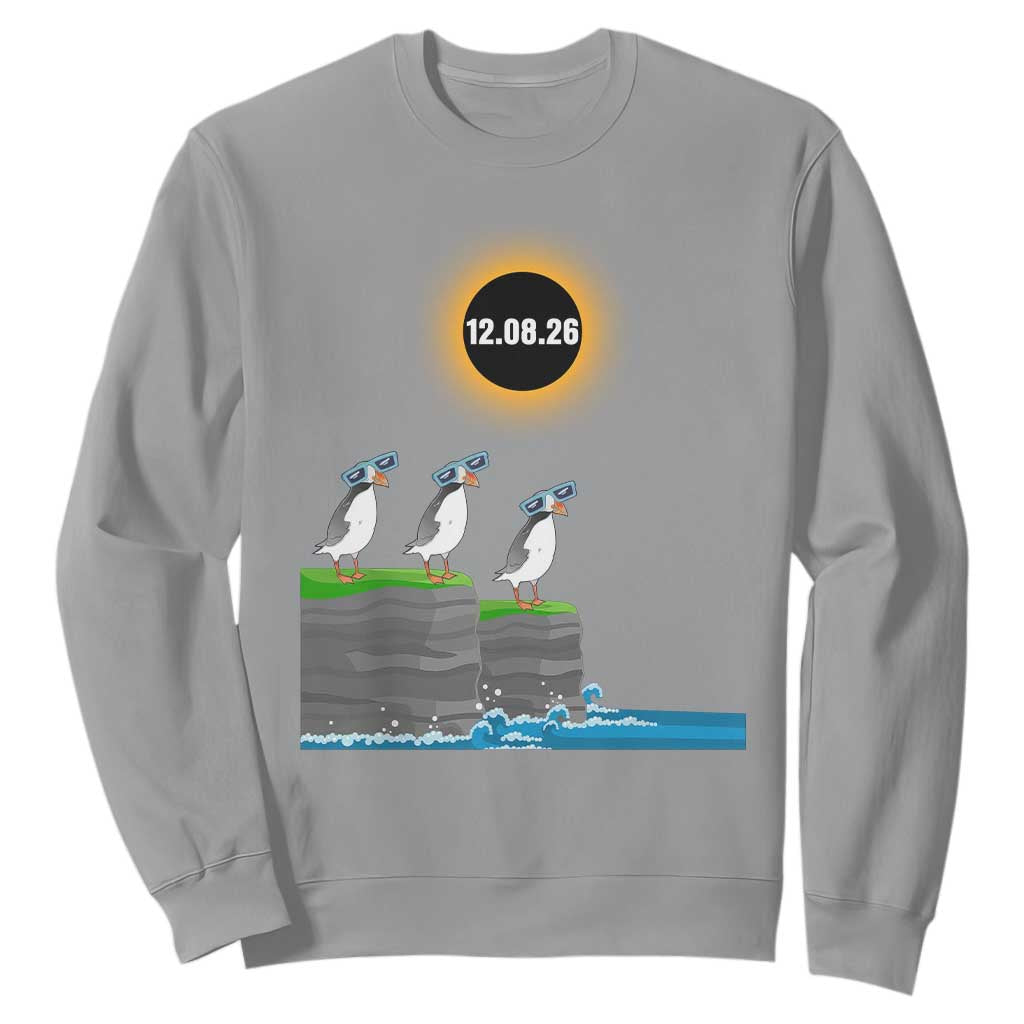 Cute Cartoon Puffins 2026 Total Solar Eclipse Sweatshirt August 12 Totality Funny Astronomy Gift TS02 Sport Gray Print Your Wear