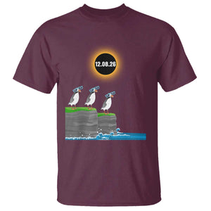 Cute Cartoon Puffins 2026 Total Solar Eclipse T Shirt August 12 Totality Funny Astronomy Gift TS02 Maroon Print Your Wear