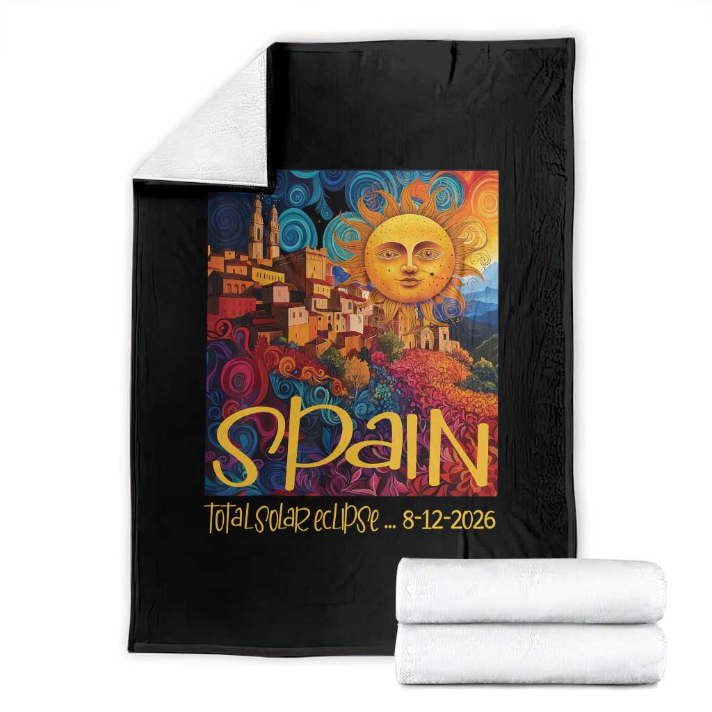 Spain 2026 Total Solar Eclipse Sun Face Graphic Throw Blanket Espana Totality Travel Memorabilia Astronomy Geek Gift TS02 Black Print Your Wear