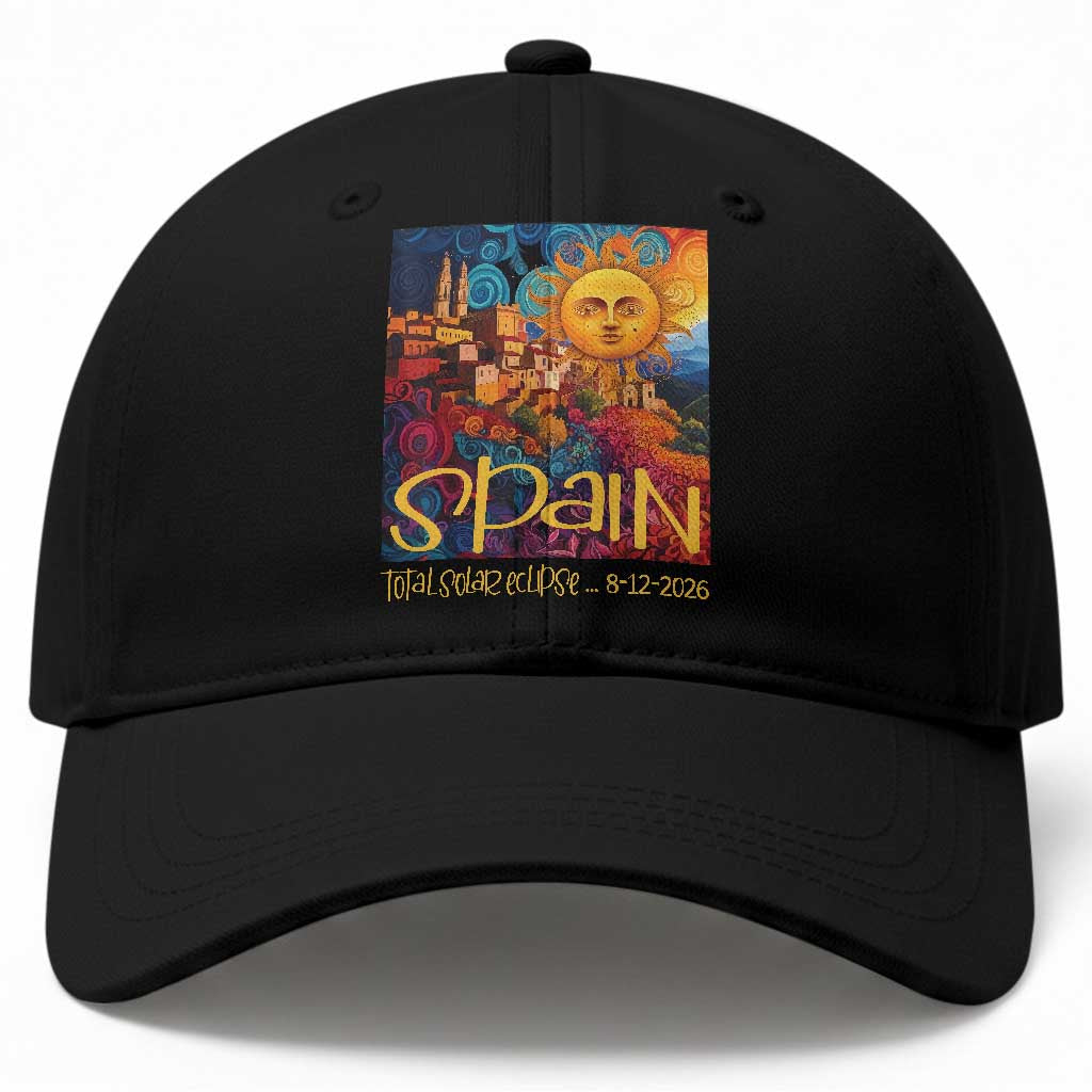 Spain 2026 Total Solar Eclipse Sun Face Graphic Baseball Cap Espana Totality Travel Memorabilia Astronomy Geek Gift TS02 Print Your Wear