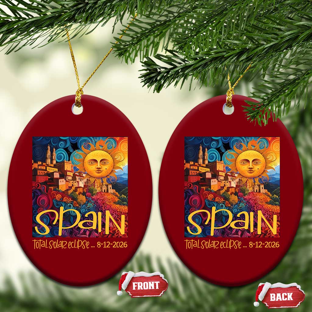 Spain 2026 Total Solar Eclipse Sun Face Graphic Ceramic Ornament Espana Totality Travel Memorabilia Astronomy Geek Gift TS02 Print Your Wear