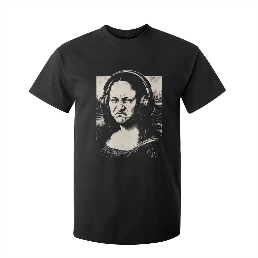 Funny Mona Lisa Wearing Headphones Bass Face Meme T Shirt For Kid Funny Classical Fine Art Parody Music Producer Graphic TS02 Black Print Your Wear