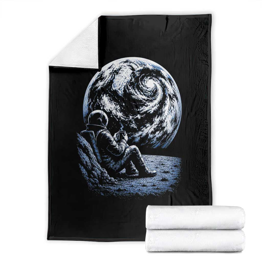 Astronaut Drinking Coffee On The Moon Graphic Throw Blanket Vintage Sci Fi Earth Horizon Space Explorer TS02 Black Print Your Wear