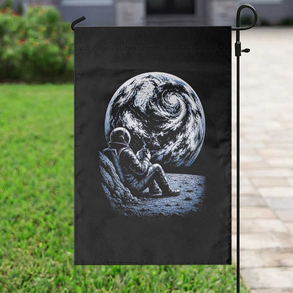 Astronaut Drinking Coffee On The Moon Graphic Garden Flag Vintage Sci Fi Earth Horizon Space Explorer TS02 Print Your Wear