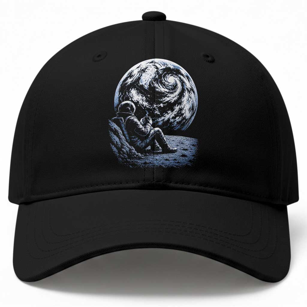 Astronaut Drinking Coffee On The Moon Graphic Baseball Cap Vintage Sci Fi Earth Horizon Space Explorer TS02 Print Your Wear