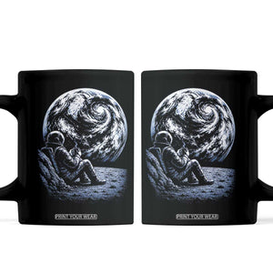 Astronaut Drinking Coffee On The Moon Graphic Coffee Mug Vintage Sci Fi Earth Horizon Space Explorer TS02 Black Print Your Wear